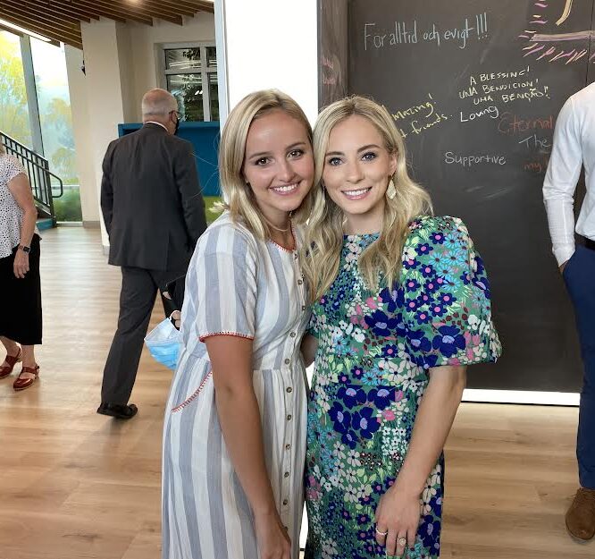 AGT finalist Evie Clair, and Olympic silver medalist Mykayla Skinner meet at the opening of the Mesa Temple Visitors' Center